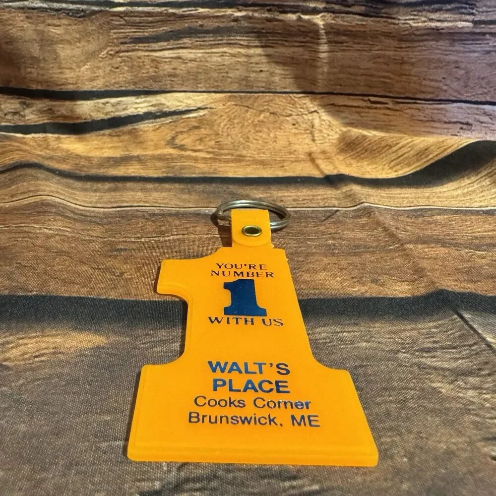 Vintage Walts Place Keychain Brunswick Maine Advertising Vinyl Fob Cooks Corner